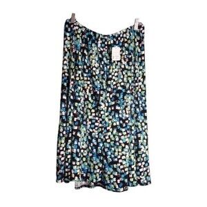 CJ Banks Stretch Elastic Waist Knee Length Skirt 14W Blue Green Geometric Print